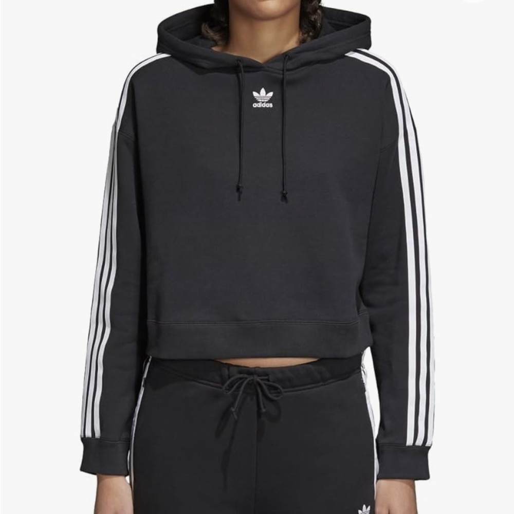 Adidas Originals Black Cropped Hoodie Woman’s Sweatshirt Size large